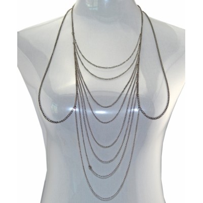 New Fashion Gun Black Plated Alloy Multilayer Tassel Double Chains Necklace N-3054
