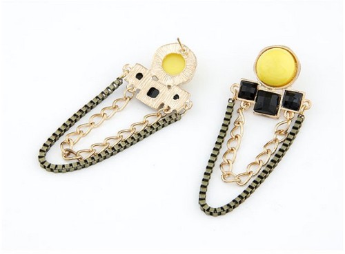 New Vintage Style Gold Plated Alloy resin gem geometry tassels Ear Stud Earrings E-2105
