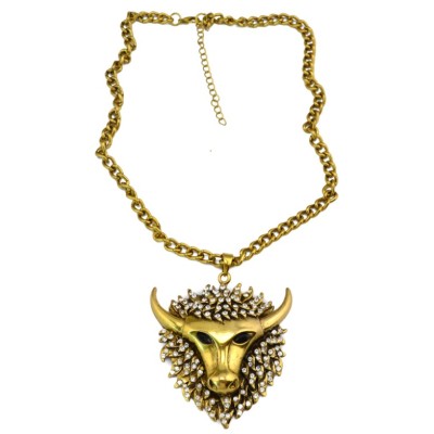 New vintage style clear rhinestone yak ox pendant Necklace N-3412
