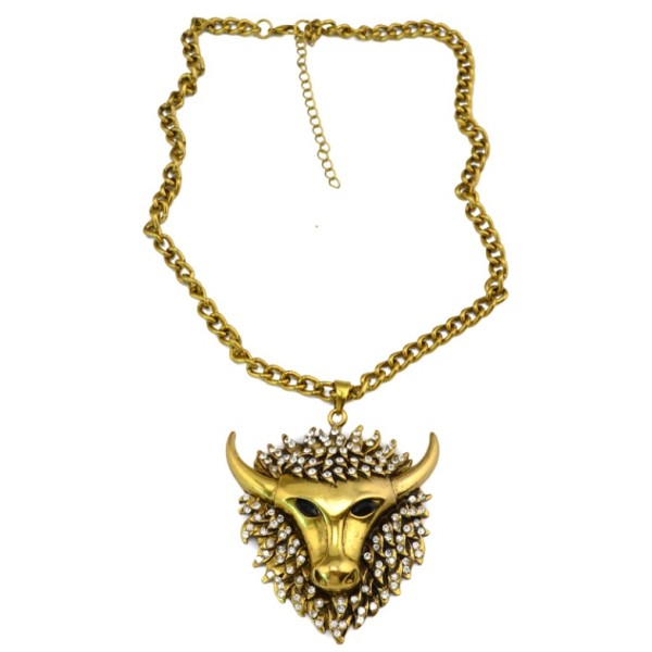 New vintage style clear rhinestone yak ox pendant Necklace N-3412