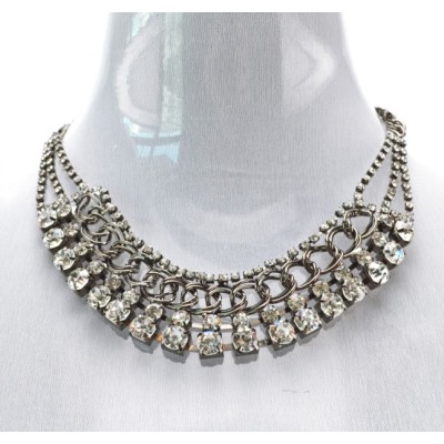 New Fashion Korean Style Gold Gunblack Silver Plated Alloy Clear Crystal Rhinestone Choker Necklace N-1603