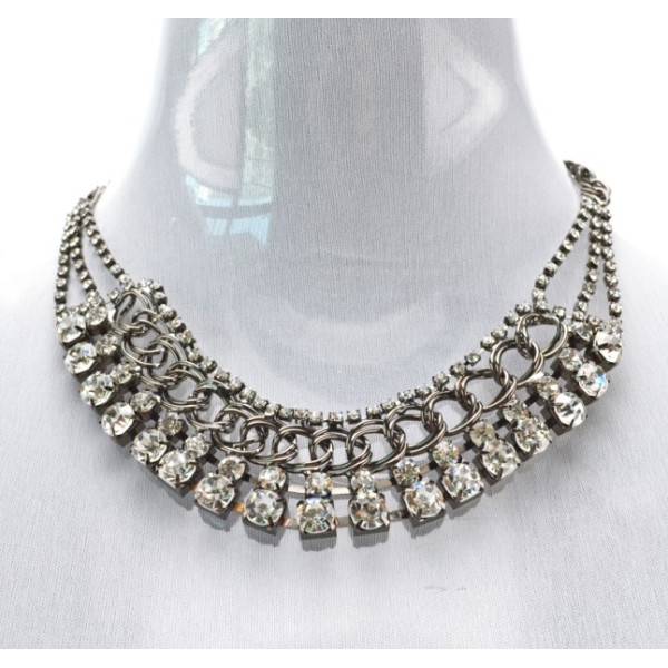 New Fashion Korean Style Gold Gunblack Silver Plated Alloy Clear Crystal Rhinestone Choker Necklace N-1603