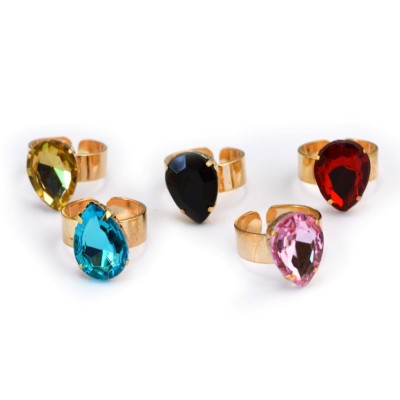 New Fashion Gold Plated Alloy drop crystal opened RIng 5 colors R-1087