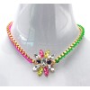 New Korean Style Gold  plated link ribbon chain crystal flower pendant Choker Necklace N-3041