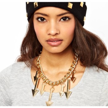 New Fashion European Punk Style Gold Plated Alloy Link Chian Arrow Tassel Choker Necklace N-4267