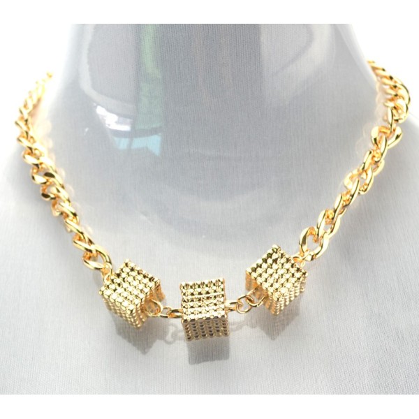 New Europe Style Gold  plated link chain cube pendant Choker Necklace N-4269