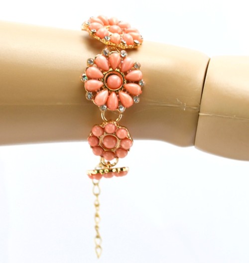 New Korean Style gold Plated Ally clear rhinestone resin gem flower bracelet adjustable 2 colors B-0312