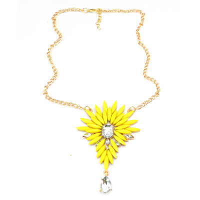New Charming rose/yellow Colour Resin Gem Crystal Gold Plated Alloy Choker Necklace N-3045
