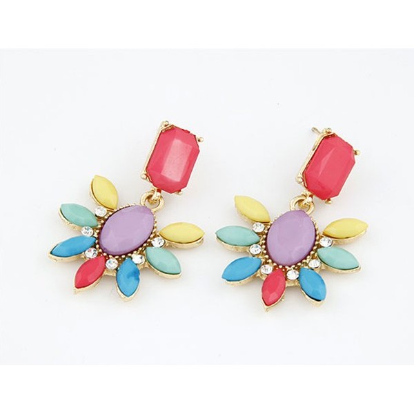 E-2113 New Europe Style Exaggerated Fashion Temperament of Fluorescent Gorgeous Sunflower Metal Stud Earrings