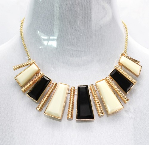 New Fashion Resin Gem Geometry Trapezoid Golden Metal Strip tassels Choker  Necklace N-4272