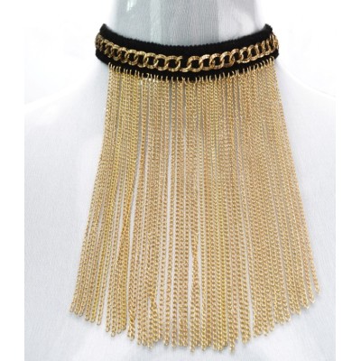 Gothic  Black Ribbon choker chain gold  tassels choker  Necklace adjustable N-1057