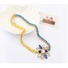 New Korean Style Gold  plated link ribbon chain crystal flower pendant Choker Necklace N-3041