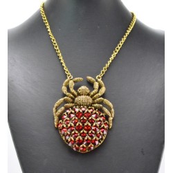 N-3414 New Fashion Style  Bronze Alloy Metal Colourful Crystal Spider Shape Pendant Necklace