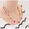 S-0079 New  Korea Stylle Summer joker Pink/Yellow/Blue Glazed Fresh and Sweet Sunflower gold Metal Necklace Ear Stud Earrings Set