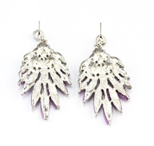 E-2112 New Coming Elegant  Silver Plated Alloy Leaf Crystal Dangle Earrings