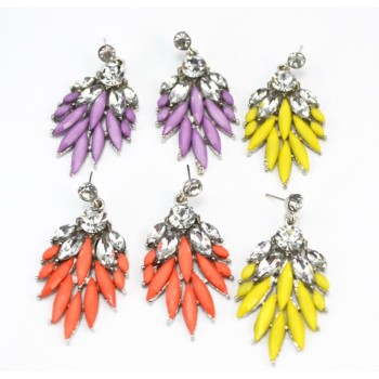 E-2112 New Coming Elegant  Silver Plated Alloy Leaf Crystal Dangle Earrings