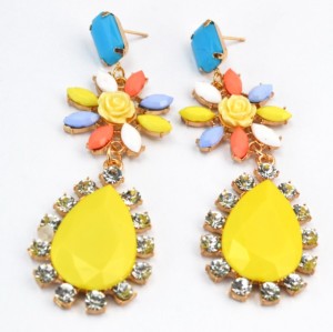 E-2117 New coming charming colorful rhinestone flower water drop earrings