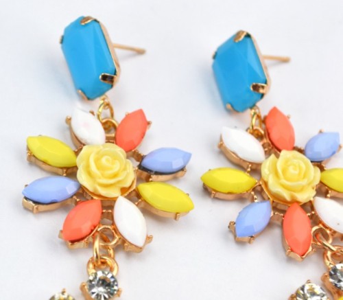 E-2117 New coming charming colorful rhinestone flower water drop earrings