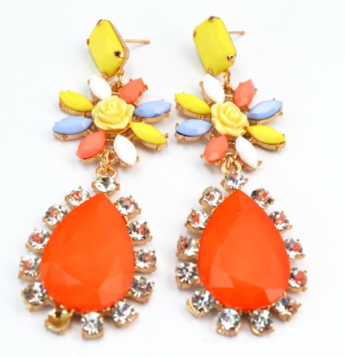 E-2117 New coming charming colorful rhinestone flower water drop earrings