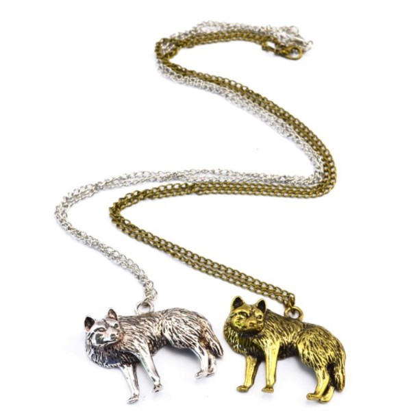 N-3415 New arrival Gold/Silver Metal wolf Sliding pendant Necklace