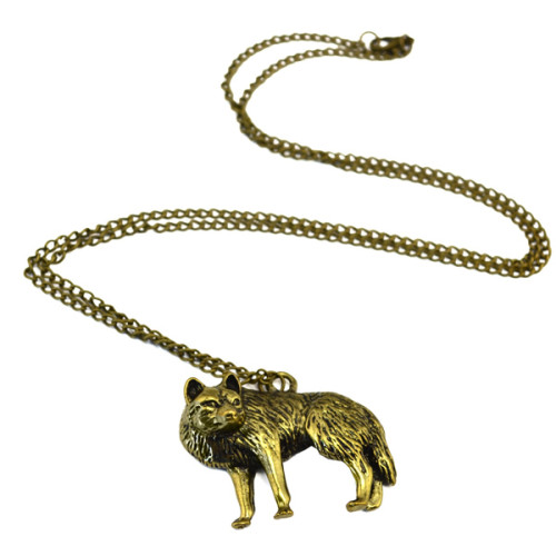 N-3415 New arrival Gold/Silver Metal wolf Sliding pendant Necklace