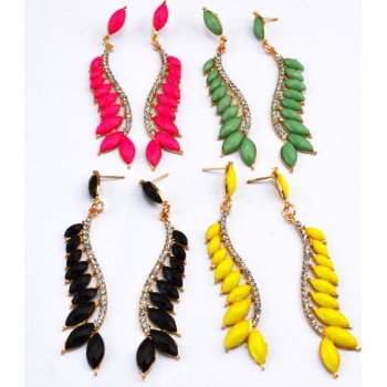 New coming white rhinestone resin leaf shape drop earrings E-2062