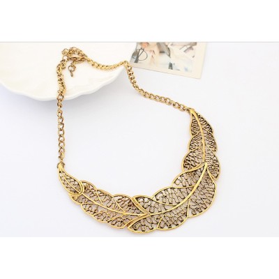 New Arrival Vintage Style Golden Silver Alloy Hollow Out Leaves Choker Necklace N-1898