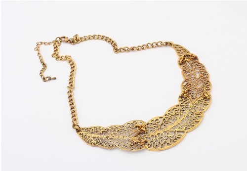 New Arrival Vintage Style Golden Silver Alloy Hollow Out Leaves Choker Necklace N-1898