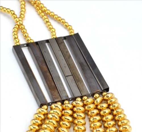 Hot Fashion Gun Black/Golden Chain Beads Pendants Choker Necklaces N-1358