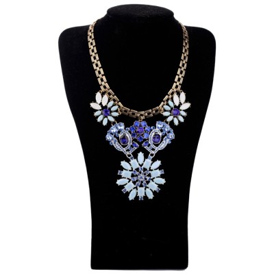 Vintage Style Metal Rhinestone Crystal Resin Gem Flower Pendants Choker Necklaces N-3055