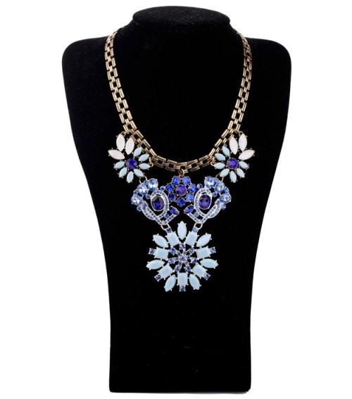 Vintage Style Metal Rhinestone Crystal Resin Gem Flower Pendants Choker Necklaces N-3055