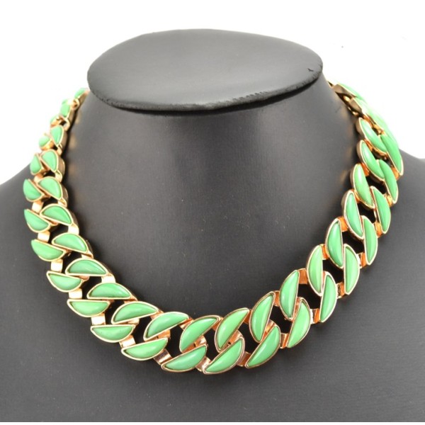 Europe Style Gold Plated Metal resin gem link chain Choker Necklaces N-1621