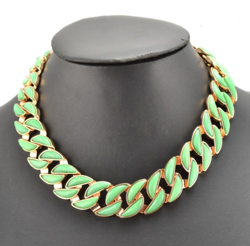 Europe Style Gold Plated Metal resin gem link chain Choker Necklaces N-1621