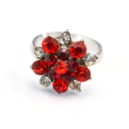 Charms Jewelry Silver Plated alloy rhinestone flower ring adjustable