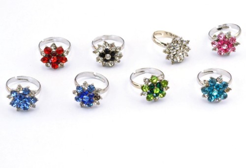 Charms Jewelry Silver Plated alloy rhinestone flower ring adjustable