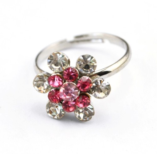 Charms Jewelry Silver Plated alloy rhinestone small flower ring adjustable
