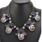 New European style Exaggerated  Bronze Alloy royalblue crystal roumd buttons Necklace N-3059