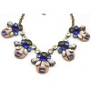 New European style Exaggerated  Bronze Alloy royalblue crystal roumd buttons Necklace N-3059