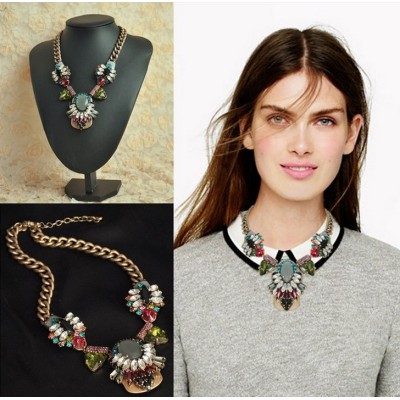 2013 New Brand Retro Crystal Flower Chain Pendant Necklace N-3058