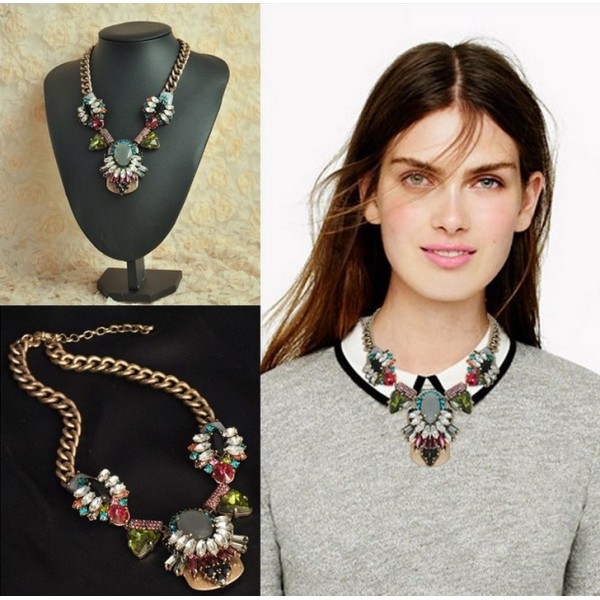 2013 New Brand Retro Crystal Flower Chain Pendant Necklace N-3058