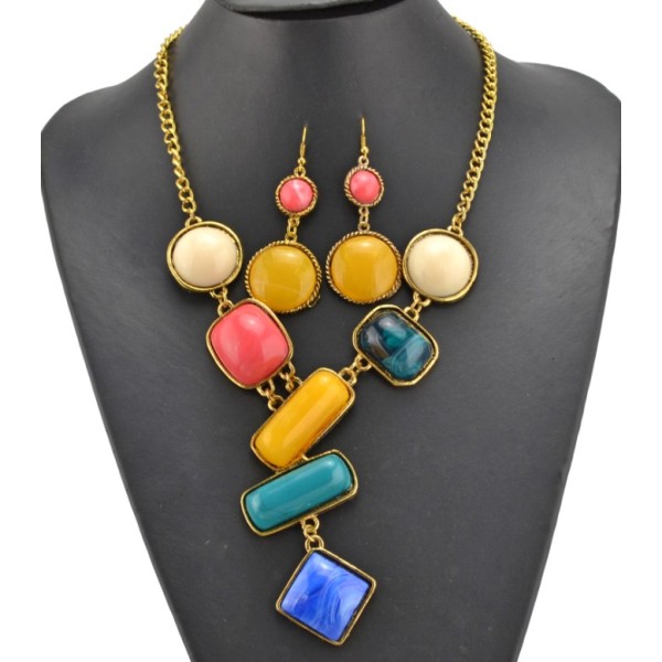 vintage style golden metal resin gem candy pendant necklace N-3067