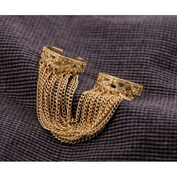 R-1091 Europe Style gold plated alloy tassels double fingers opened ring