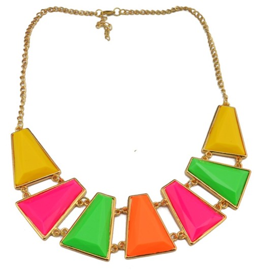N-4276 Fashion Jewelry  gold plated alloy trapezoid geometry resin gem choker necklace