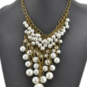 VintageStyle Bronze Alloy Chain Pearl Tassels Necklace N-1624