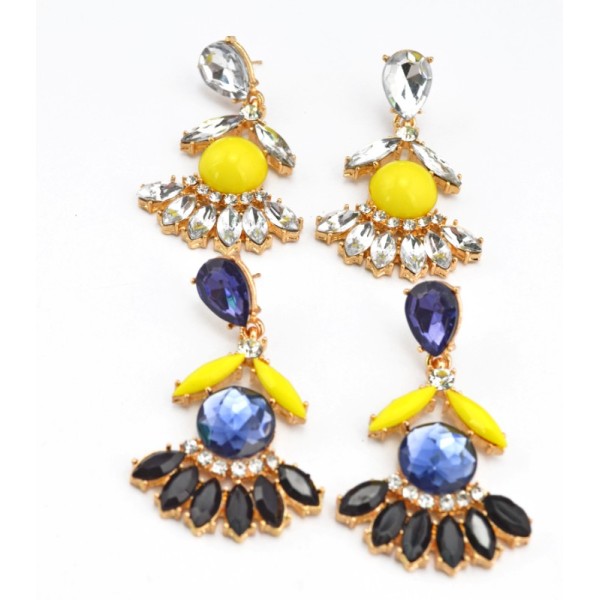 Fashion gold plated alloy drop crystal flower ear stud earrings E-2067