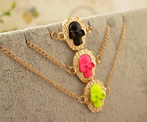 B-0317 New Arrive fashion  Style gold plated chain 3 colors skull head bracelet