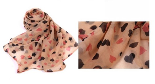 C-0053 Korea fashion style pink black khaki 3 colors chiffon love heart design scarves shawl