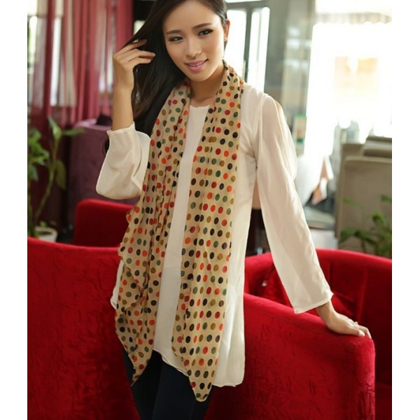 C-0055New arrival korea style autumn winter colourful round dot chiffon scarf