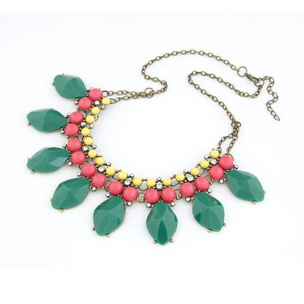 Europe vintage style bronze alloy resin gem tassels rhinestone pendant necklace N-3065
