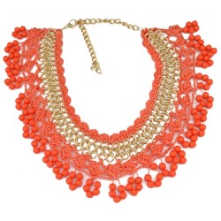 New Fashion Style Gold Plated Link Chain Weave Lace Beads Tassels Choker Necklace N-3080
